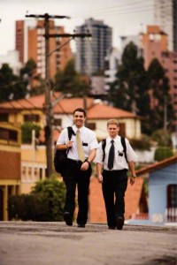 Latter-day Saint Mormon missionaries walking in the street